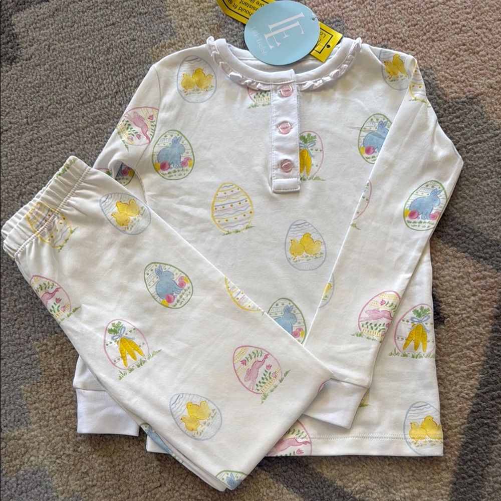 NWT Little English Girls White Pajamas with Easter Egg Print, Size 5